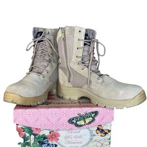 Texas Steer Tan Leather Work Boots Lace Up Side Zip Mens Size 12 Slip Resistant